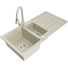 Mexen Andres zlewozmywak granitowy 1,5-komorowy z ociekaczem i baterią kuchenną Elia, beżowy - 6515-69-670101-69