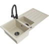 Mexen Andres zlewozmywak granitowy 1,5-komorowy z ociekaczem i baterią kuchenną Elia, beżowy - 6515-69-670101-70