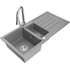 Mexen Andres zlewozmywak granitowy 1,5-komorowy z ociekaczem i baterią kuchenną Elia, szary - 6515-71-670101-00
