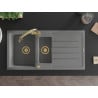 Mexen Andres zlewozmywak granitowy 1,5-komorowy z ociekaczem i baterią kuchenną Elia, szary - 6515-71-670101-50