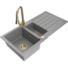 Mexen Andres zlewozmywak granitowy 1,5-komorowy z ociekaczem i baterią kuchenną Elia, szary - 6515-71-670101-50