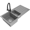 Mexen Andres zlewozmywak granitowy 1,5-komorowy z ociekaczem i baterią kuchenną Elia, szary - 6515-71-670101-70