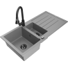 Mexen Andres zlewozmywak granitowy 1,5-komorowy z ociekaczem i baterią kuchenną Elia, szary - 6515-71-670101-70-B