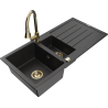 Mexen Andres zlewozmywak granitowy 1,5-komorowy z ociekaczem i baterią kuchenną Elia, czarny/srebrny metalik - 6515-73-670101-50