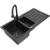 Mexen Andres zlewozmywak granitowy 1,5-komorowy z ociekaczem i baterią kuchenną Elia, czarny/srebrny - 6515-73-670101-70-B