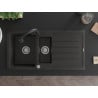 Mexen Andres zlewozmywak granitowy 1,5-komorowy z ociekaczem i baterią kuchenną Elia, czarny/złoty metalik - 6515-75-670101-70