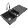 Mexen Andres zlewozmywak granitowy 1,5-komorowy z ociekaczem i baterią kuchenną Elia, czarny nakrapiany - 6515-76-670101-00