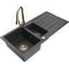 Mexen Andres zlewozmywak granitowy 1,5-komorowy z ociekaczem i baterią kuchenną Elia, czarny nakrapiany - 6515-76-670101-50