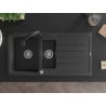 Mexen Andres zlewozmywak granitowy 1,5-komorowy z ociekaczem i baterią kuchenną Elia, czarny nakrapiany - 6515-76-670101-70