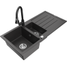 Mexen Andres zlewozmywak granitowy 1,5-komorowy z ociekaczem i baterią kuchenną Elia, czarny nakrapiany - 6515-76-670101-70