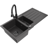 Mexen Andres zlewozmywak granitowy 1,5-komorowy z ociekaczem i baterią kuchenną Elia, czarny nakrapiany - 6515-76-670101-70-B