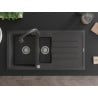 Mexen Andres zlewozmywak granitowy 1,5-komorowy z ociekaczem i baterią kuchenną Elia, czarny nakrapiany - 6515-76-670101-76