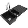 Mexen Andres zlewozmywak granitowy 1,5-komorowy z ociekaczem i baterią kuchenną Elia, czarny - 6515-77-670101-00