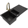 Mexen Andres zlewozmywak granitowy 1,5-komorowy z ociekaczem i baterią kuchenną Elia, czarny - 6515-77-670101-50-B