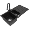 Mexen Andres zlewozmywak granitowy 1,5-komorowy z ociekaczem i baterią kuchenną Elia, czarny - 6515-77-670101-70