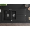 Mexen Andres zlewozmywak granitowy 1,5-komorowy z ociekaczem i baterią kuchenną Elia, czarny - 6515-77-670101-70