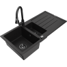 Mexen Andres zlewozmywak granitowy 1,5-komorowy z ociekaczem i baterią kuchenną Elia, czarny - 6515-77-670101-70-B