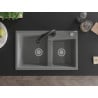 Mexen Tomas zlewozmywak granitowy 2-komorowy z baterią kuchenną Elia, szary - 6516-71-670101-70