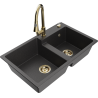 Mexen Tomas zlewozmywak granitowy 2-komorowy z baterią kuchenną Elia, czarny nakrapiany - 6516-76-670101-50