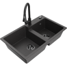 Mexen Tomas zlewozmywak granitowy 2-komorowy z baterią kuchenną Elia, czarny nakrapiany - 6516-76-670101-70-B