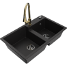 Mexen Tomas zlewozmywak granitowy 2-komorowy z baterią kuchenną Elia, czarny - 6516-77-670101-50-B