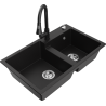 Mexen Tomas zlewozmywak granitowy 2-komorowy z baterią kuchenną Elia, czarny - 6516-77-670101-70