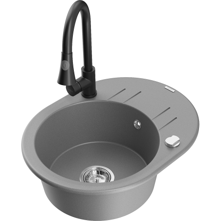 Mexen Kevin zlewozmywak granitowy 1-komorowy z ociekaczem i baterią kuchenną Elia, szary - 6517-71-670101-70