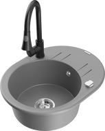 Mexen Kevin zlewozmywak granitowy 1-komorowy z ociekaczem i baterią kuchenną Elia, szary - 6517-71-670101-70