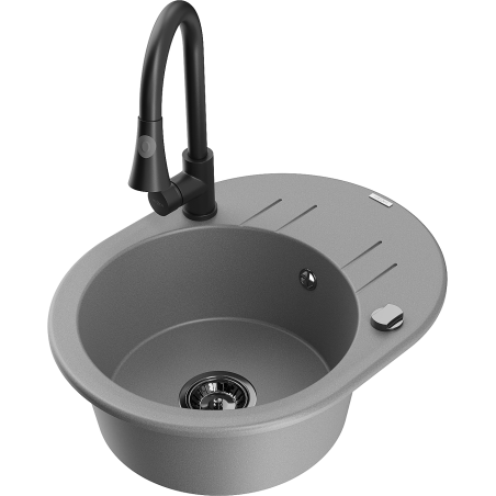 Mexen Kevin zlewozmywak granitowy 1-komorowy z ociekaczem i baterią kuchenną Elia, szary - 6517-71-670101-70-B