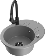 Mexen Kevin zlewozmywak granitowy 1-komorowy z ociekaczem i baterią kuchenną Elia, szary - 6517-71-670101-70-B