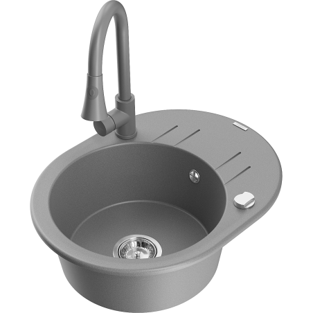 Mexen Kevin zlewozmywak granitowy 1-komorowy z ociekaczem i baterią kuchenną Elia, szary - 6517-71-670101-71