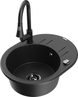 Mexen Kevin zlewozmywak granitowy 1-komorowy z ociekaczem i baterią kuchenną Elia, czarny/srebrny metalik - 6517-73-670101-70-B