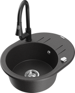 Mexen Kevin zlewozmywak granitowy 1-komorowy z ociekaczem i baterią kuchenną Elia, czarny nakrapiany - 6517-76-670101-70