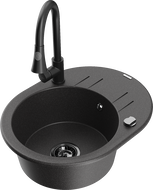 Mexen Kevin zlewozmywak granitowy 1-komorowy z ociekaczem i baterią kuchenną Elia, czarny nakrapiany - 6517-76-670101-70-B