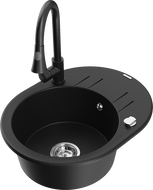 Mexen Kevin zlewozmywak granitowy 1-komorowy z ociekaczem i baterią kuchenną Elia, czarny - 6517-77-670101-70