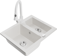 Mexen Carlos zlewozmywak granitowy 1,5-komorowy z baterią kuchenną Elia, biały - 6518-20-670101-20