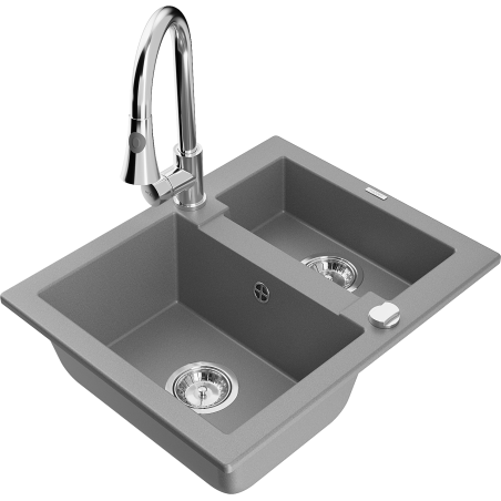 Mexen Carlos zlewozmywak granitowy 1,5-komorowy z baterią kuchenną Elia, szary - 6518-71-670101-00