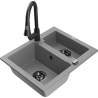 Mexen Carlos zlewozmywak granitowy 1,5-komorowy z baterią kuchenną Elia, szary - 6518-71-670101-70-B