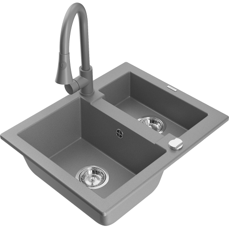 Mexen Carlos zlewozmywak granitowy 1,5-komorowy z baterią kuchenną Elia, szary - 6518-71-670101-71