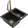 Mexen Carlos zlewozmywak granitowy 1,5-komorowy z baterią kuchenną Elia, czarny/srebrny metalik - 6518-73-670101-50