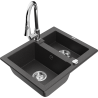 Mexen Carlos zlewozmywak granitowy 1,5-komorowy z baterią kuchenną Elia, czarny nakrapiany - 6518-76-670101-00