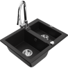 Mexen Carlos zlewozmywak granitowy 1,5-komorowy z baterią kuchenną Elia, czarny - 6518-77-670101-00