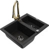 Mexen Carlos zlewozmywak granitowy 1,5-komorowy z baterią kuchenną Elia, czarny - 6518-77-670101-50-B