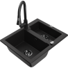 Mexen Carlos zlewozmywak granitowy 1,5-komorowy z baterią kuchenną Elia, czarny - 6518-77-670101-70-B