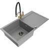 Mexen Leo zlewozmywak granitowy 1-komorowy z ociekaczem i baterią kuchenną Duo, szary - 6501-71-671701-57-B