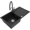 Mexen Leo zlewozmywak granitowy 1-komorowy z ociekaczem i baterią kuchenną Duo, czarny - 6501-77-671701-07