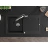 Mexen Leo zlewozmywak granitowy 1-komorowy z ociekaczem i baterią kuchenną Duo, czarny - 6501-77-671701-07