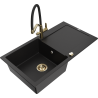 Mexen Leo zlewozmywak granitowy 1-komorowy z ociekaczem i baterią kuchenną Duo, czarny - 6501-77-671701-57-G