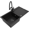 Mexen Leo zlewozmywak granitowy 1-komorowy z ociekaczem i baterią kuchenną Duo, czarny - 6501-77-671701-70-B
