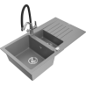 Mexen Matias zlewozmywak granitowy 1,5-komorowy z ociekaczem i baterią kuchenną Duo, szary - 6502-71-671701-07